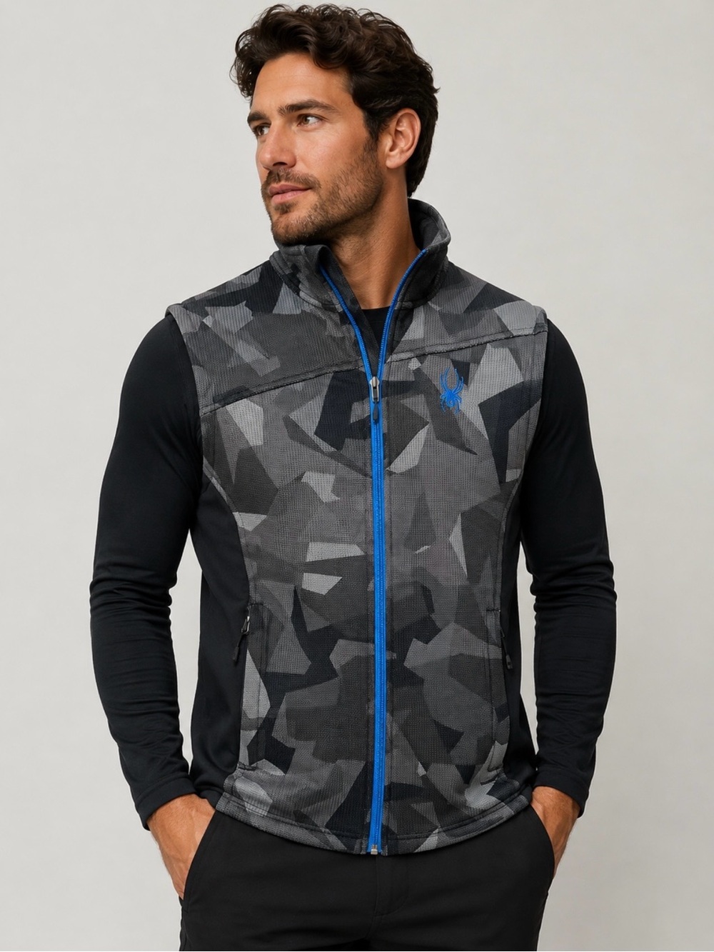 Spyder Thermal Vest Men’s Size S Heather Grey Camouflage Zip-up